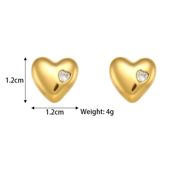 Heart Stud Earrings with Embedded Zircon 18K Gold Plated Stainless Steel - Picture 9 of 9